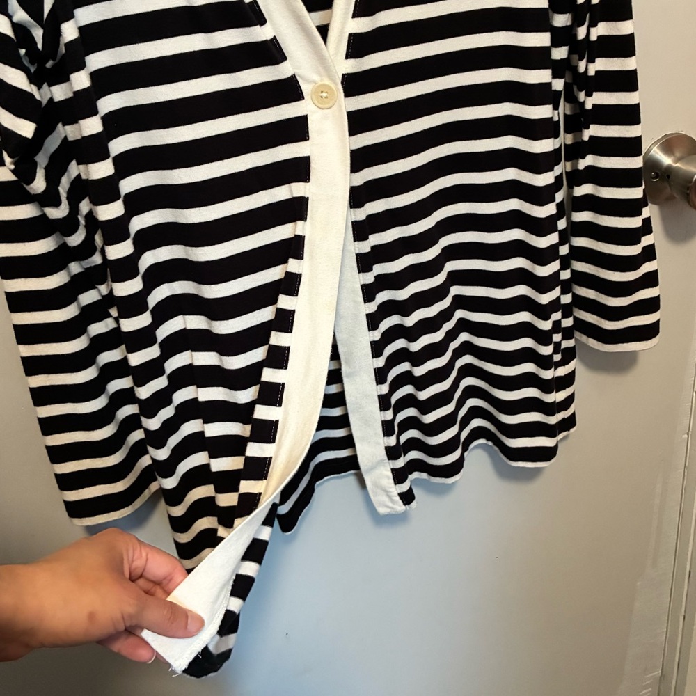 COLDWATER CREEK Prima Knit Black & Cream Striped Button Front Cardigan | Large - Picture 5 of 8
